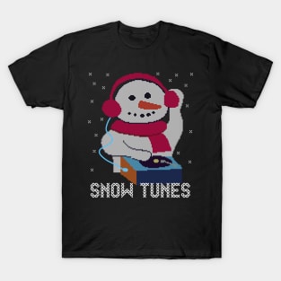 Ugly Christmas Sweater Snowman DJ playing Snow Tunes - Show Tunes Musical Theatre T-Shirt